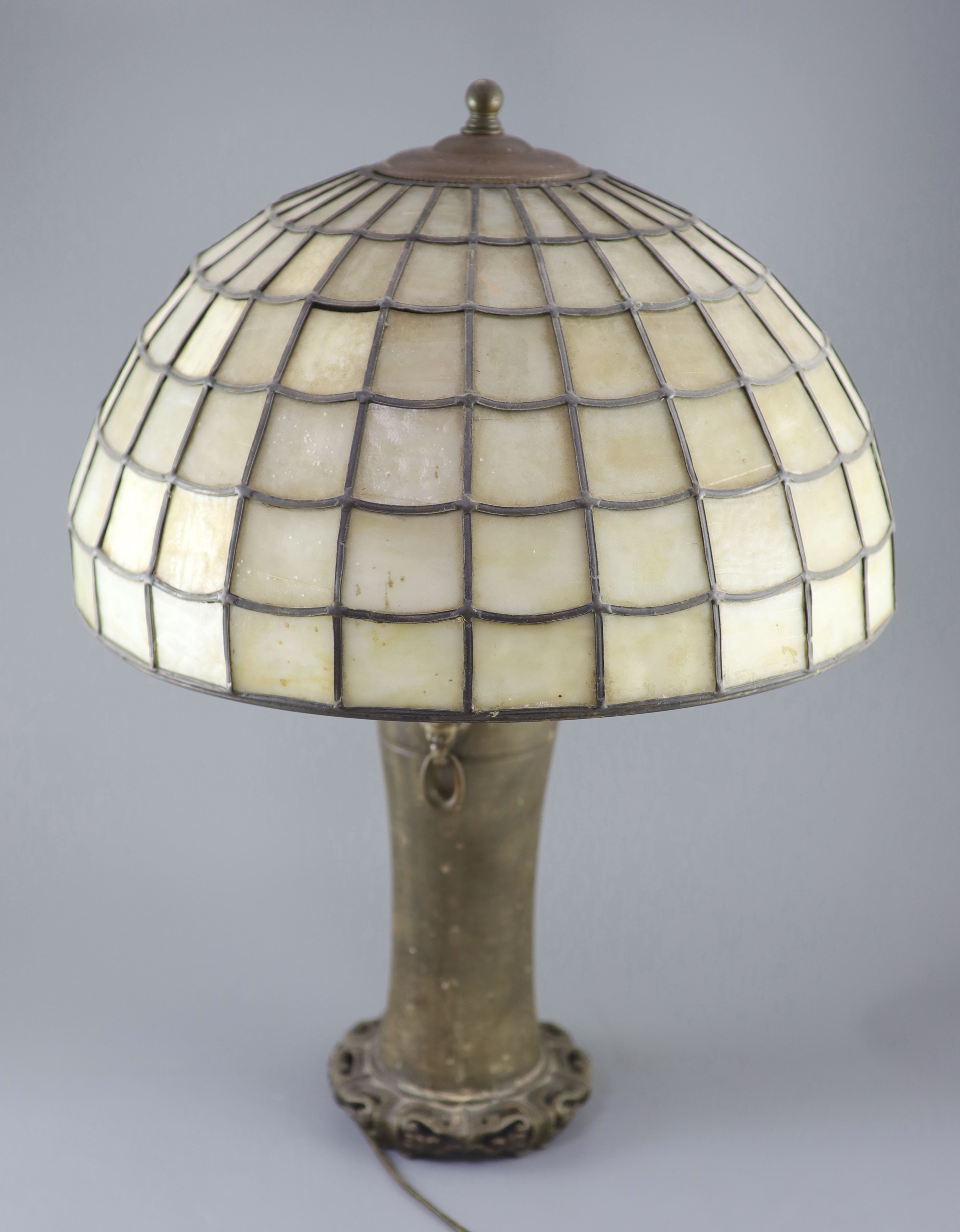 An early 20th century Tiffany style bronze table lamp, by Handel, diameter 20.1in. height 25in.